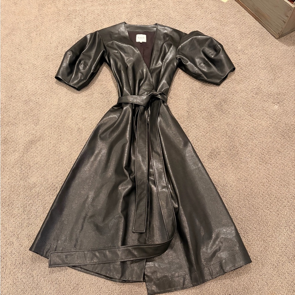 Sea Black Faux Leather Long Sleeve Dress